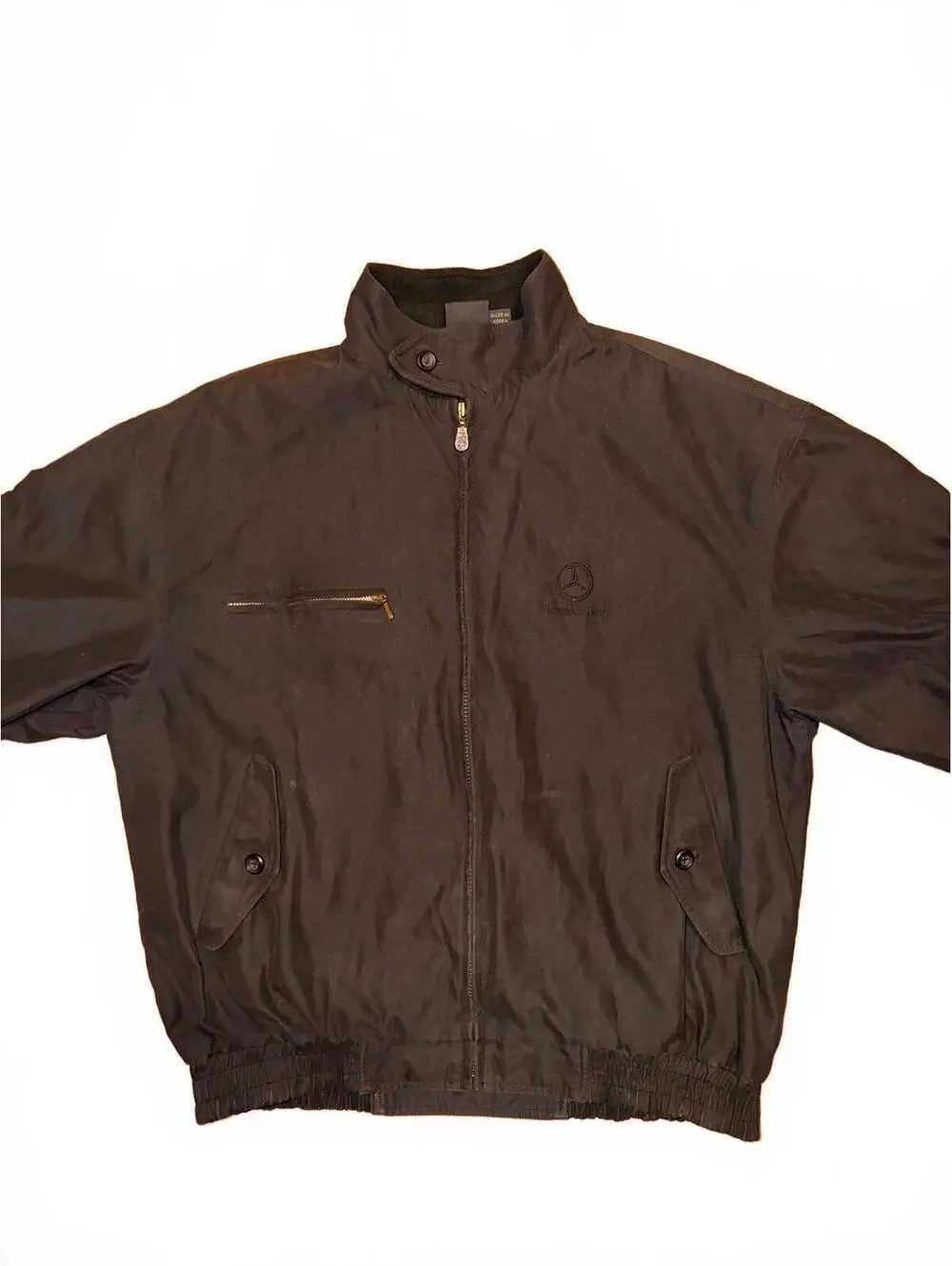 Vintage Mercedes-Benz Bomber Jacket Black Zip-Up Embroidered Logo Size L